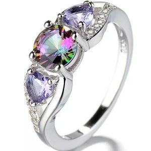 925 Sterling Silver Rainbow Mystic Topaz CZ Ring 7